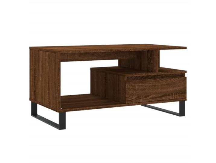 Couchtisch Braun Eiche 90x49x45cm Holzwerkstoff Metallfüße, stabile Tischplatte, leicht mit einem feuchten Tuch zu reinigen, Wohnzimmer, Aufbewahrung