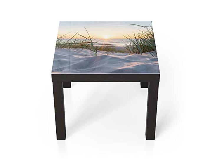 DEQORI Glastisch schwarz klein 55x55 cm Motiv Ostsee Sonnenuntergang ausgefallener Beistelltisch aus Glas Hochglanz Couchtisch fürs Wohnzimmer moderner Couch Tisch mit Design