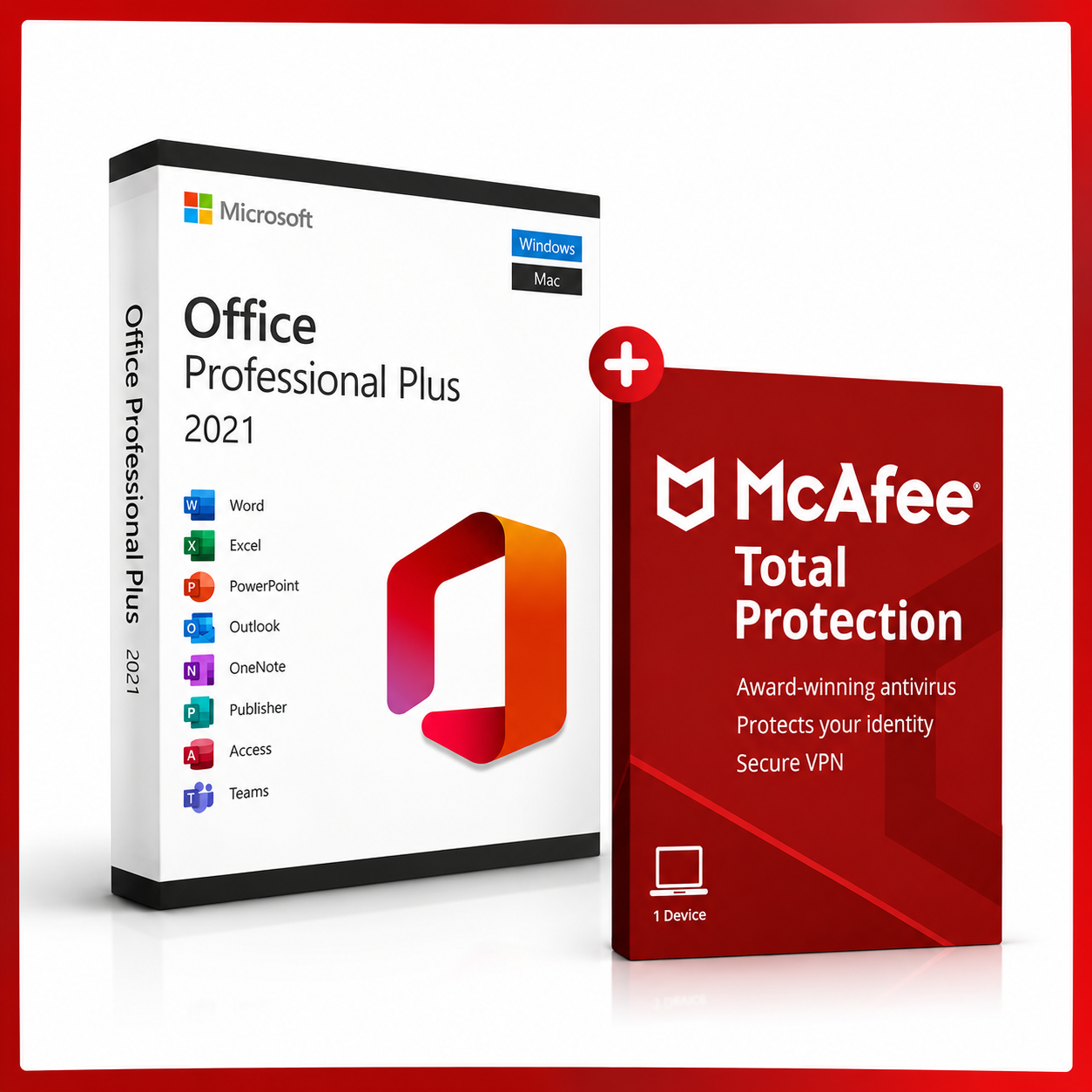 Microsoft Office 2021 Professional Plus + McAfee Total Protection   1 Device Bundle (Windows & Mac) - Windows