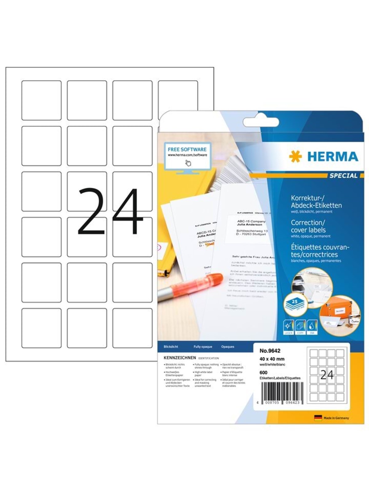 HERMA QR-Code Etiketten A4, 40 x 40 mm, weiß, blickdicht, permanent haftend