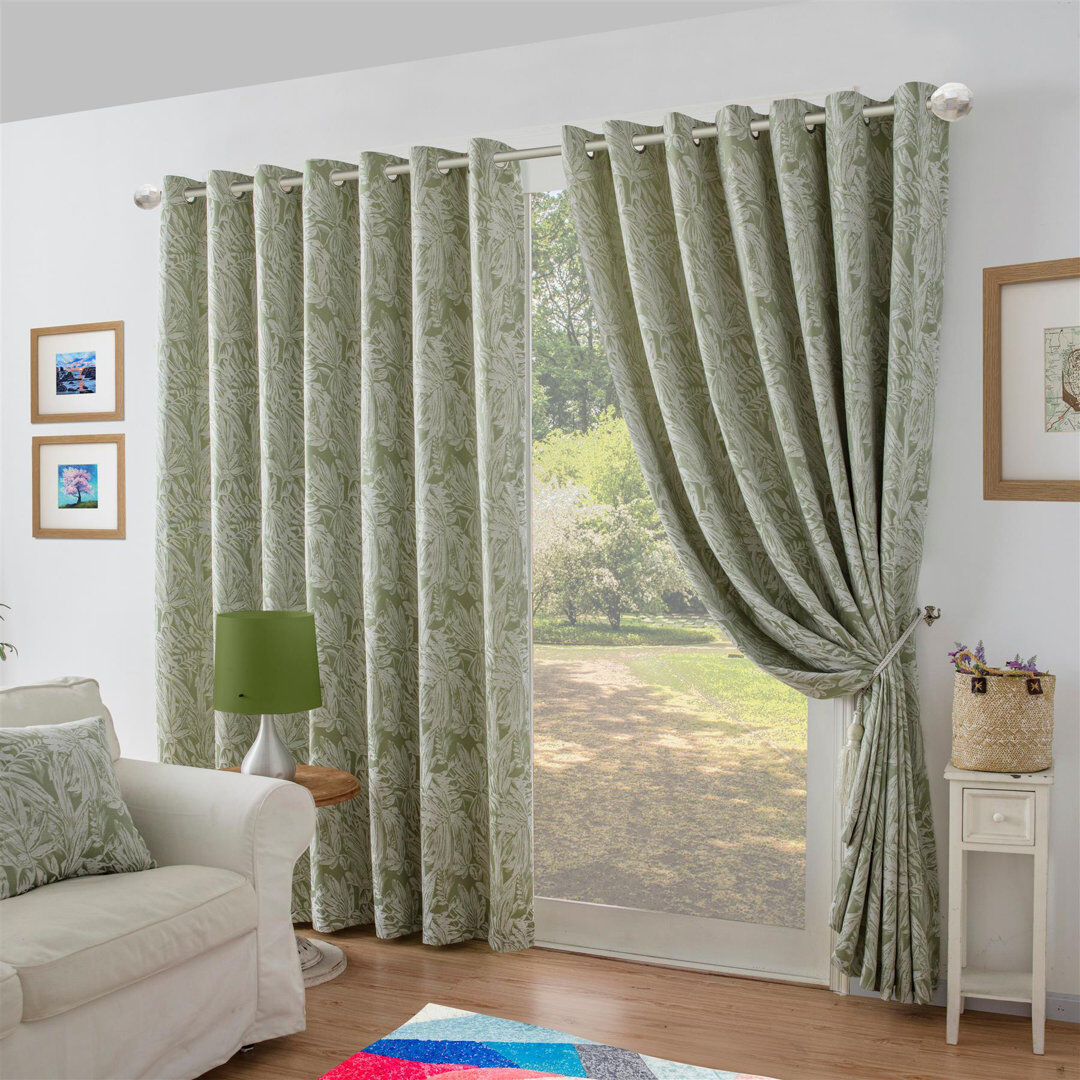 Lark Manor Zamora Chenille Jacquard Ring Top Curtains Pair Green 168cm Width x 137cm Drop