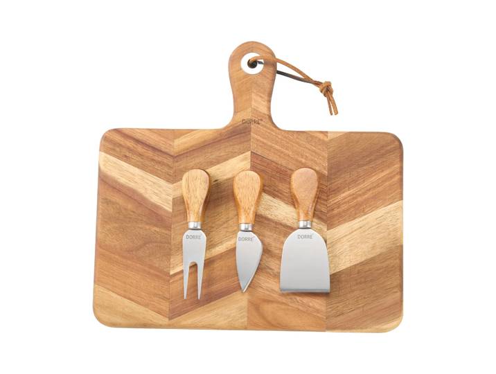 Dorre Plateau à fromage Ollie motif chevrons, 4 pièces FSC Akacia