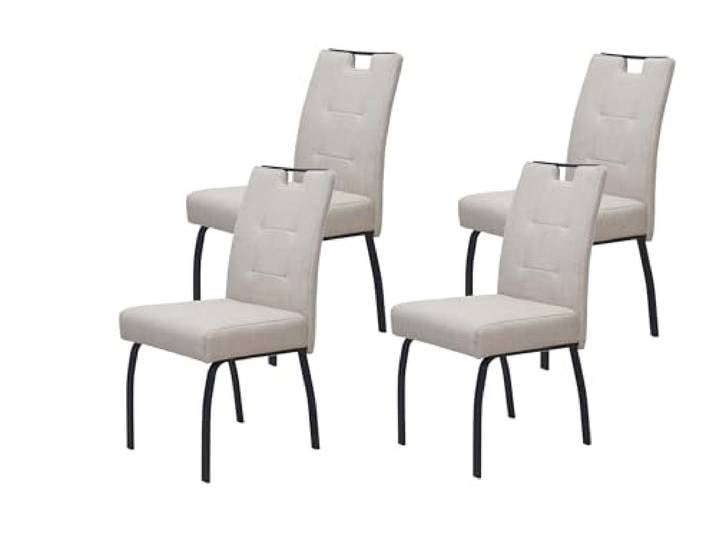 Hela Tische, 4er Set 4-Fuß-Stuhl Esszimmerstuhl Linz, Bezug Webstoff Beige, ergonomische Lehne mit Griffleiste, FEDERKORB Sitz, 140kg belastbar, Flachrohrgestell