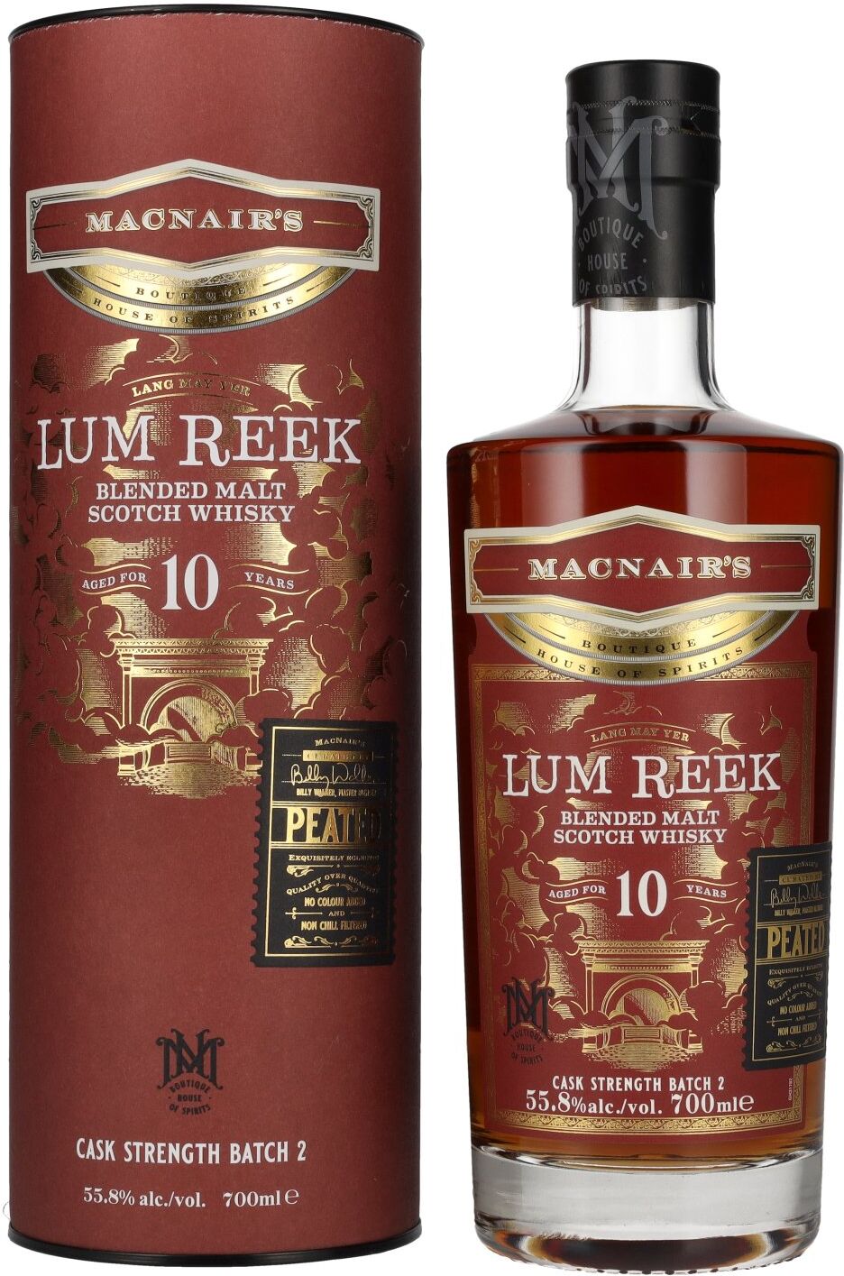 MacNair’s Boutique House of Spirits MacNair's Lum Reek 10 Years Old CASK STRENGTH Batch 2 55,8% Vol. 0,7l in Geschenkbox