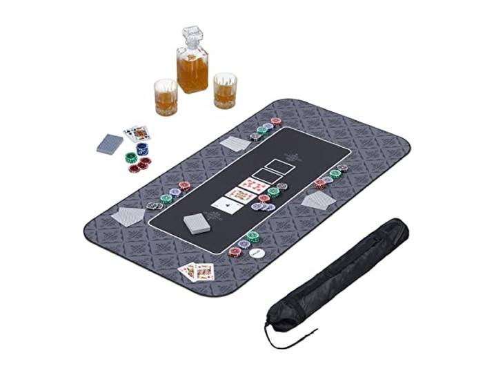 Relaxdays pokerkleed 120 x 60 cm, groot speelkleed voor Texas Hold'em, antislip pokermat, polyester, in het zwart