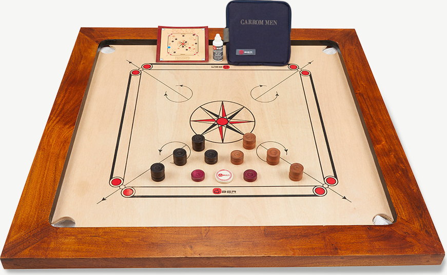 Toernament Carrom spiel - 12 kg. Hartholz India - mit Tisch und Tasche - Designed in UK - wunderschon verarbeitet - Qualitat und Klasse - ECO India