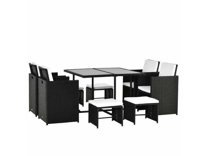 Outsunny Polyrattan Gartenmöbel Rattan Gartenset inkl. Kissen Schwarz 109 x 109 x 72 cm, Kunststoff, Gartenmöbel, Gartengarnituren, Gartenmöbel-Sets