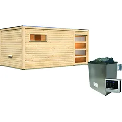 Karibu Gartensauna Saunahaus Hygge inkl. Vorraum, naturbelassen-11 kW Ofen inkl. Steuergerät