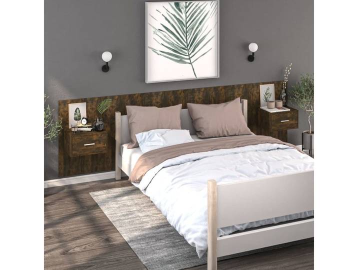 furnicato Nachttisch Wand-48,5x32,5x80 cm Räuchereiche Holzwerkstoff (2-St), Stabile Ablage für Schlafzimmer mit feuchtigkeitsbeständiger Fläche