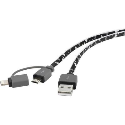 Renkforce USB-Kabel USB 2.0 USB-A Stecker, USB-Micro-B Stecker, Apple Lightning Stecker 0.20 m Camouflage Flache Ausführung, hochflexibel RF4145364