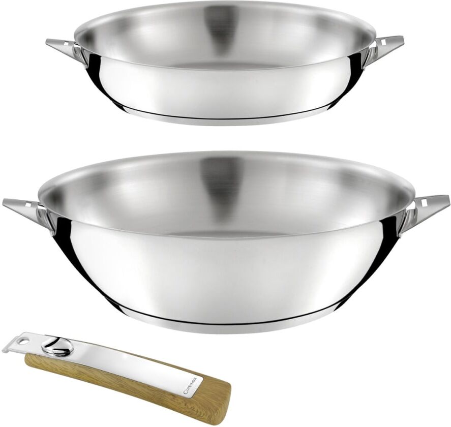 Cuisinox Lot de 1 poêle 24 cm et 1 wok 28 cm finition miroir avec poignée effe Argenté 50x9x10cm