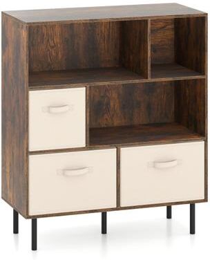 Costway 6-Cube Bookshelf with 3 Removable Folding Fabric Drawers for Living Room-Rustic Brown