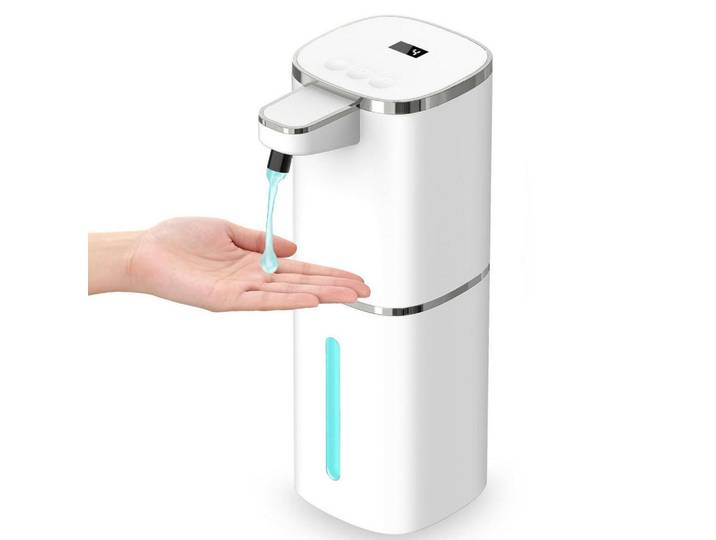 Seifenspender Automatisch 400ml mit Display USB Wiederaufladbar Weiß, Kunststoff, 8x8x20 cm, Badaccessoires, Seifenspender