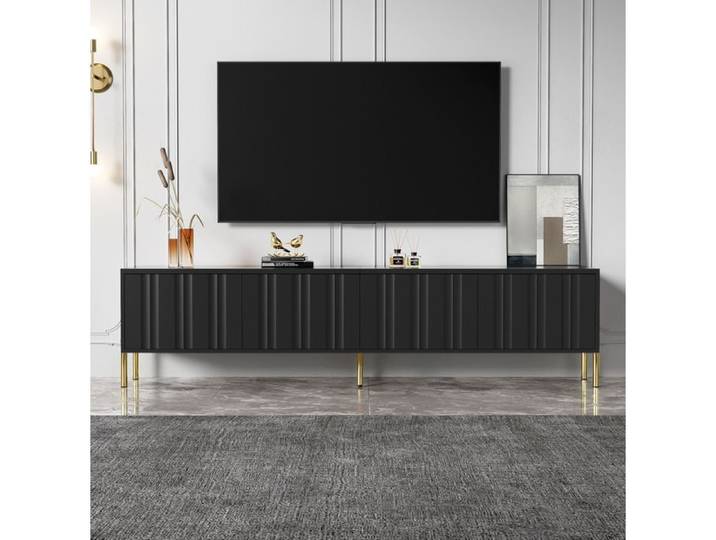 Meuble TV - SENVIRO rangements généreux lignes rainurées élégance discrète 190x38x48cm noir