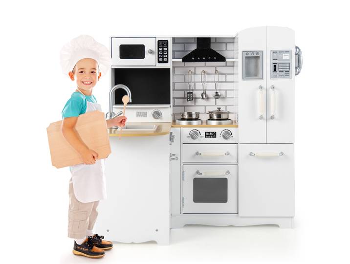 Hoekspeelkeuken met Geluid Kinderkeuken van Hout Incl Speelaccessoires voor Kinderen Vanaf 3 Jaar Wit