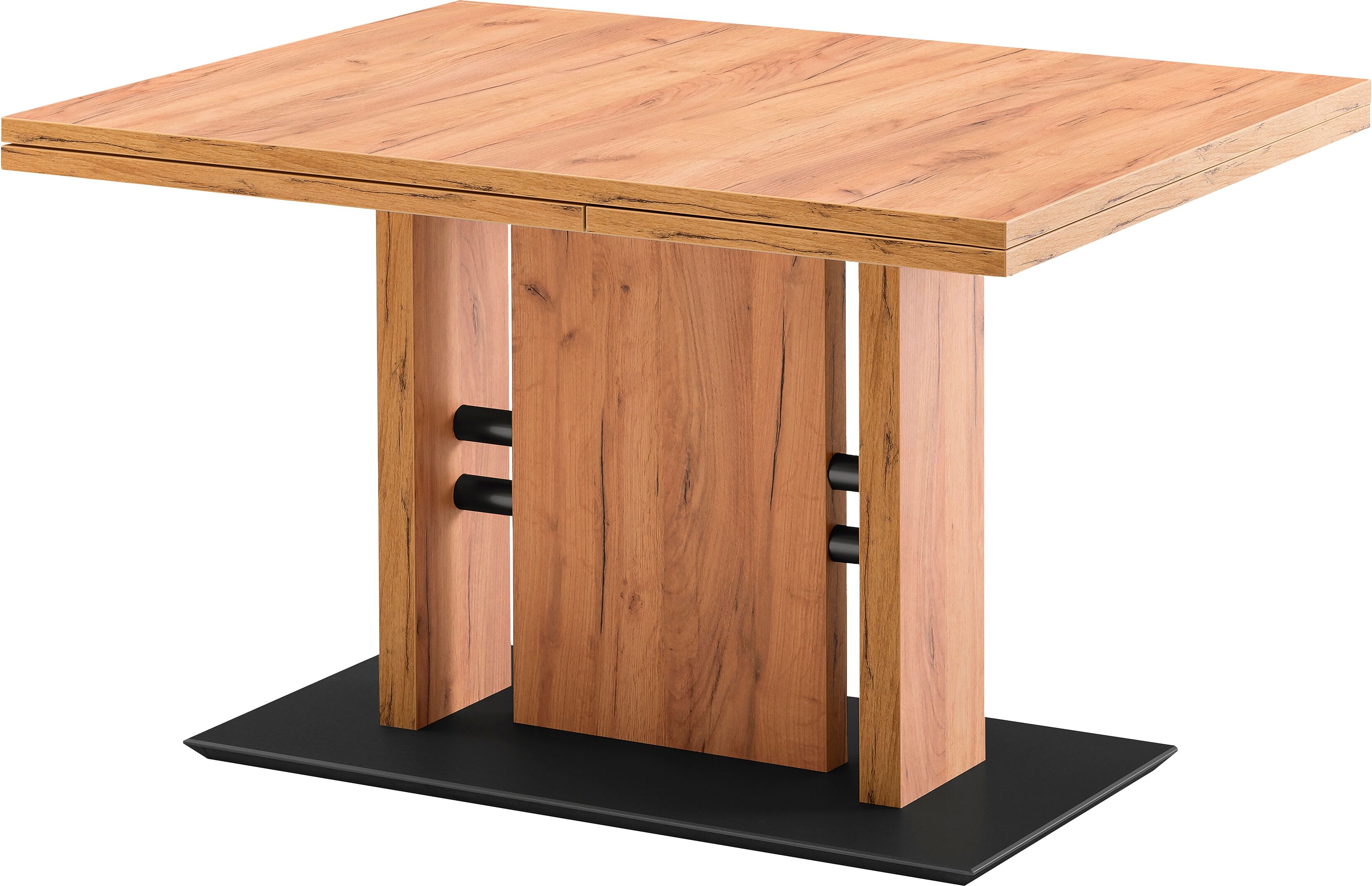 Esstisch K+W KOMFORT & WOHNEN, braun (eiche terra grau, eiche terra grau, eiche terra grau), B:120cm H:75cm T:80cm, Tische, Esstisch, schwarzes Rundrohrgestell, erweiterbar mit Schiebeplatte