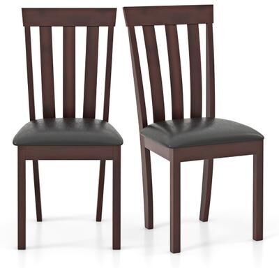 Costway Dining Chair Set of 2 Upholstered Wooden Kitchen Chairs with Padded Seat and Rubber Wood Frame-Espresso