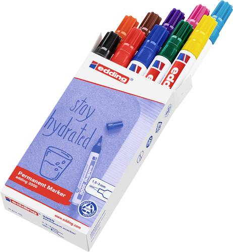Edding 3000 4-3000-999 Permanentmarker Schwarz, Rot, Dunkelblau, Dunkelgrün, Gelb, Hellblau, Rosa, Braun, Orange, Violett