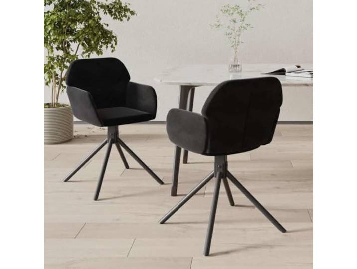 HMDNGOUT Esszimmerstühle 2 STK. Drehbar Schwarz Samt 360 Grad Drehung,Metall- und Sperrholzrahmen,Schaumstoffpolsterung,Armlehne,Rückenlehne,110 kg pro Sitzplatz