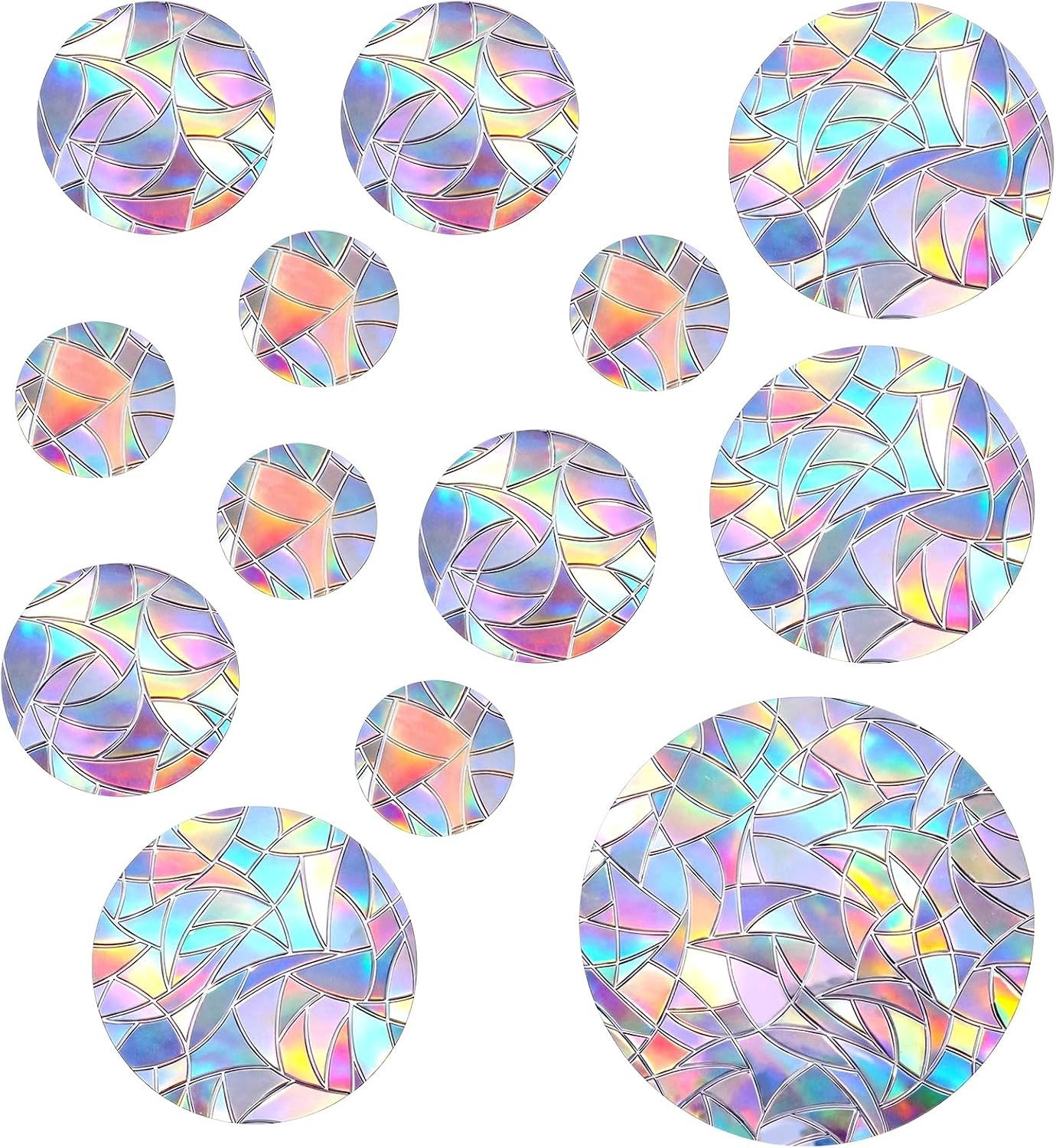 52 stuks Prism Raamstickers PVC Anti-Collisie Stickers Regenboog Raamfolie Circulaire Zonvanger Decoratie voor Glazen Ramen en Deuren