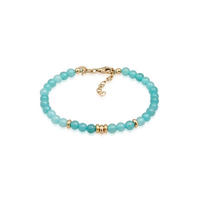 Armkette ELLI PREMIUM "Armband Amazonite Edelstein Perlen Blau-Grün 925 Sterling Silber vergoldet" Gr. 160, blau (hellblau), Armbänder, Damen, Silber 925 (Sterlingsilber), Armkette
