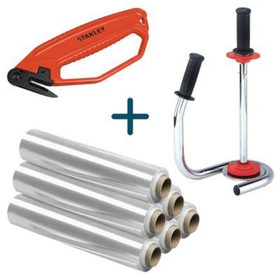 Komplett-Angebot Handwickelgerät, 6 Rollen Stretchfolie, transparent + Cuttermesser, gratis