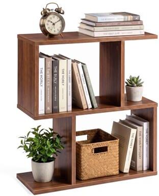 Costway Decorative Storage Shelf Featuring Open Layout and Non-Slip Foot Pads Room Separator-Walnut