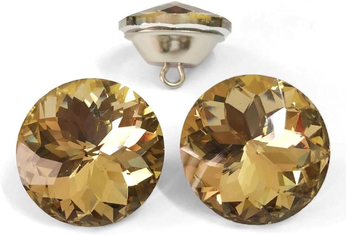 Decoratieve Kristallen Knoppen met Metalen Basis in de kleur Thee, Diameter: 2,5 cm