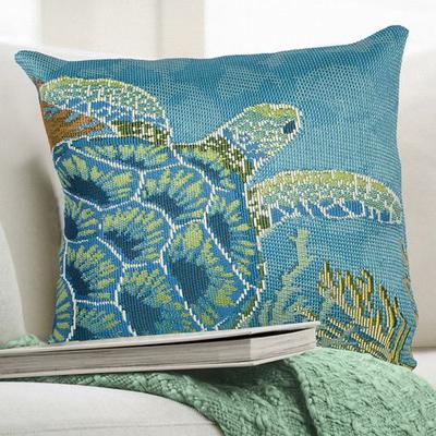 Trans Ocean Import Co Inc "Vibrant Sea Turtle Decorative Pillow Multi Cool 18"" Square, 18"" Square, Multi Cool"