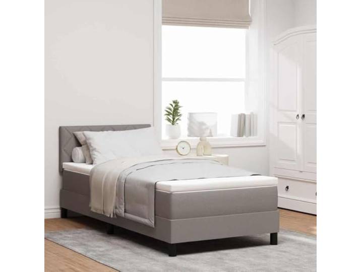 RJPLMFV Boxspringbett, Stoff, Taupe, 90 x 200 cm Verstellbarer Kopf, 2 Ebenen, Matratze aus Schaumstoff und Taschenfedern, inklusive Latten