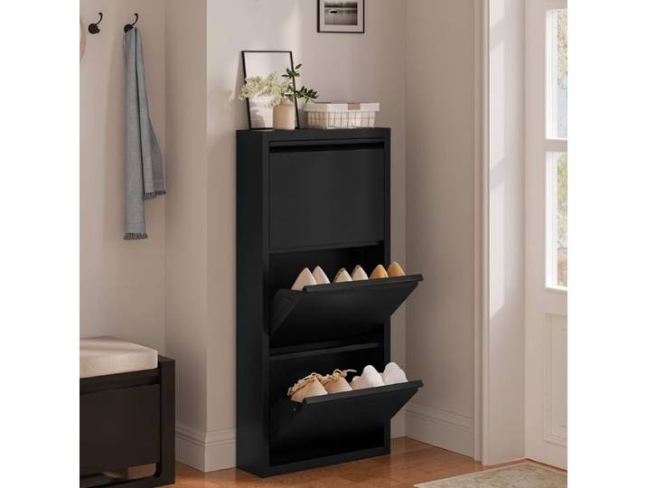 Meuble Chaussure WOLTU - Armoire Chaussure Étroit en Métal - Sans assemblage - Noir W0ITT5751
