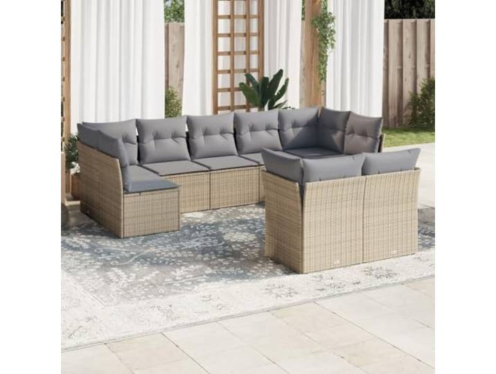 WDGJJFECNMUEHI Résine tressée imperméable Ensemble canapé Beige 9 pièces Salon de jardin 9 pieces avec coussins beige resine tressee ensemble modulaire exterieur impermeable pour patio terrasse