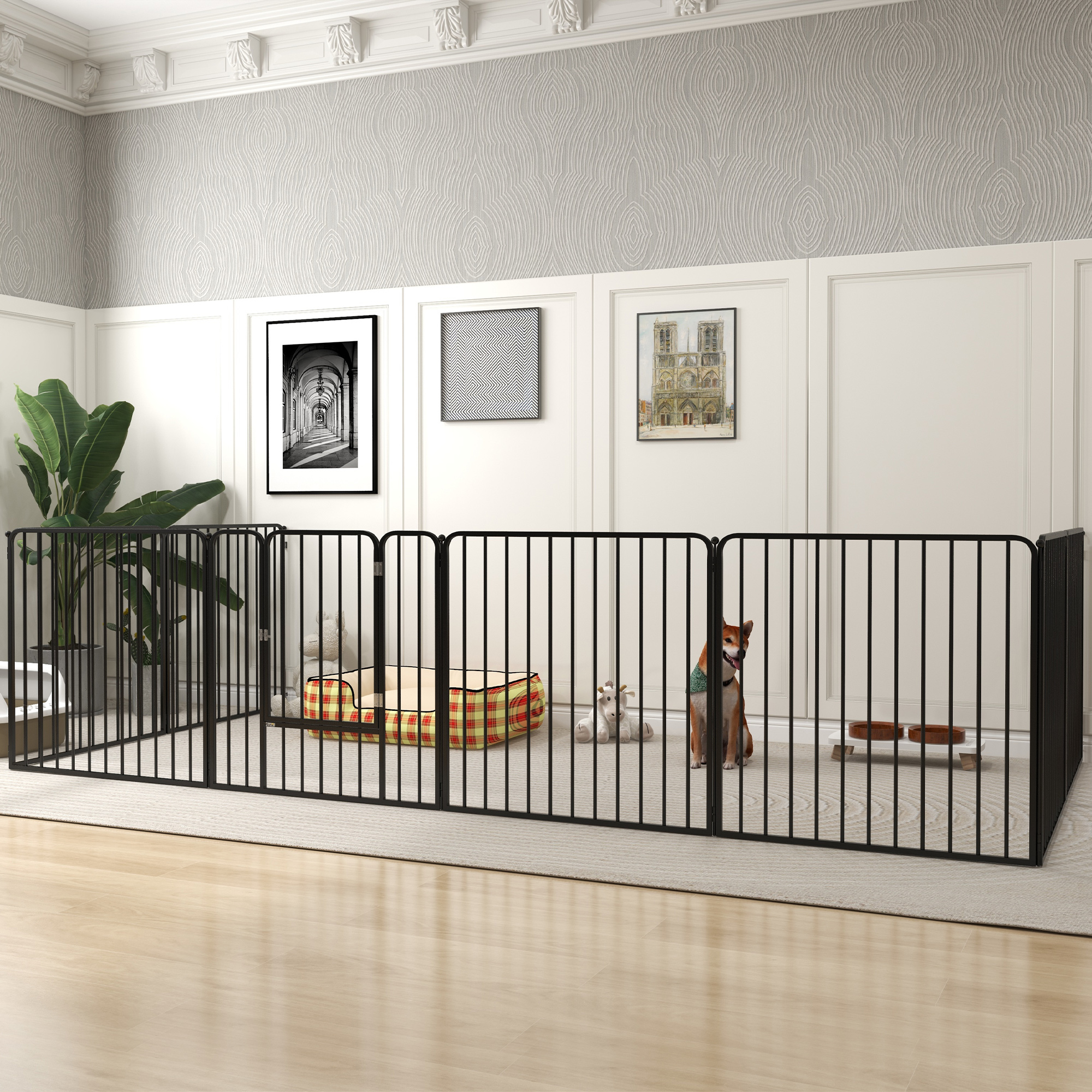 Pawhut Box per Cani Recinto 8 Pannelli Modulabile 164x164x80 cm, Nero   Aosom Italy