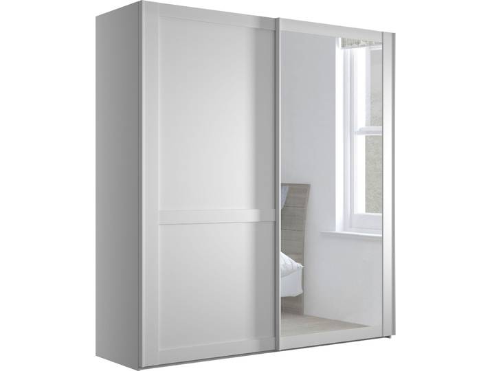Schwebetürenschrank WIEMANN Göteborg , weiss (weiß, kristallspiegel), B:197,3cm H:220cm T:67cm, Glas, Holzwerkstoff, Schränke, Schwebetürenschrank, Querriegel und Griffleisten im Korpusfarbton, inkl. Spiegel