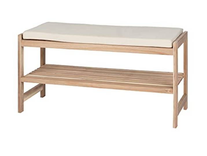 WENKO Schuhbank mit Sitzpolster Acina, hochwertiges Schuhregal für bis zu 4 Paar Schuhe aus natürlichem Akazienholz ökologisch FSC® Zertifiziert, Schuhschrank & Sitzbank, 90 x 45 x 34 cm