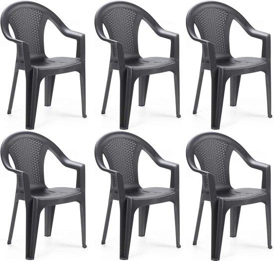 Famanu Stapelbare Gartenstuhl aus Kunststoff in Anthrazit mit Rattan-Optik