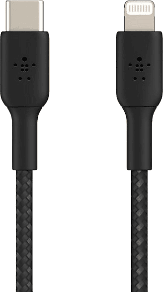 Cable USB - Belkin CAA004BT1MBK, USB-C a Lightning, Trenzado, 1 m, Negro