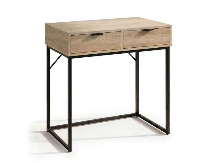 Table console style loft ELANO 2 tiroirs 80 cm Chêne Sonoma Pieds noirs