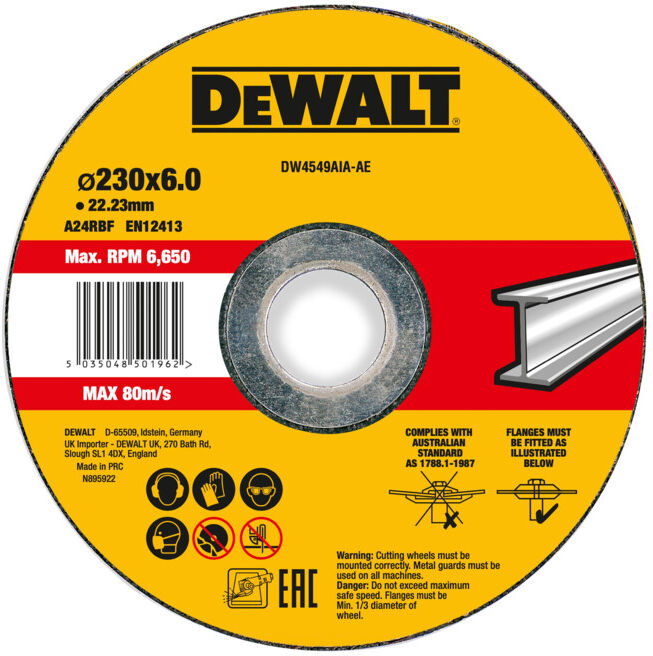 Meule à ébarber DEWALT haute performance 230x6x22,23mm métal type 42 (déportée) DW4549AIA-AE (DW4549AIA-AE)