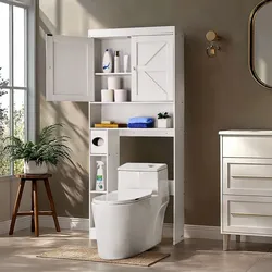 VEVOR Toilettenschrank Badezimmerschrank mit Doppeltür & verstellbarem Regal, platzsparender 3-stöckiger Badschrank über der Toilette mit offenem Regal, 1713x815x195 mm Aufbewahrungsschrank Weiß