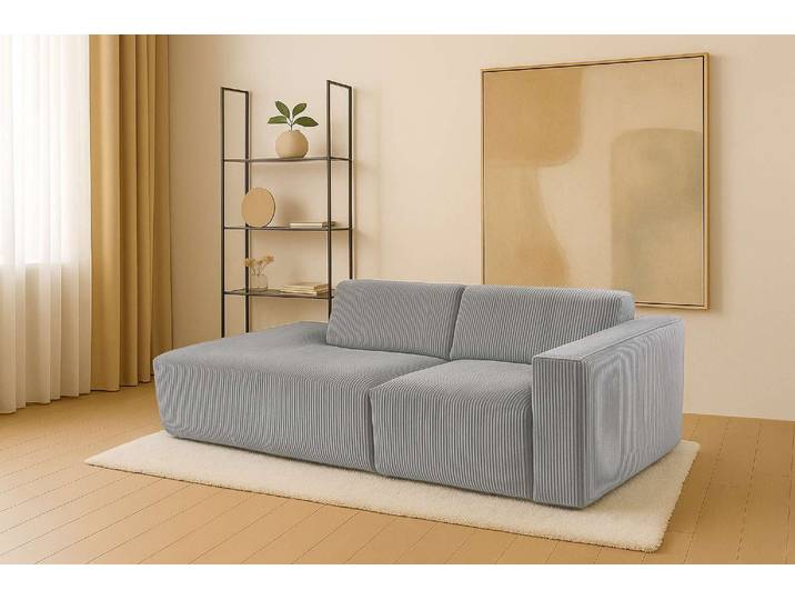 2-Sitzer Sofa, Cord, Ligh Grau, 227×96 cm, Wellenunterfederung, Skandinavisch, andas