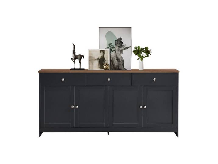 Sweiko Kommode Sideboard mit Holzmaserung, (mit vier Türen und drei Schubladen, 1 St., Aufbewahrungsschrank mit vier Klappen), Sideboard im Landhausstil,B160xT37xH75cm