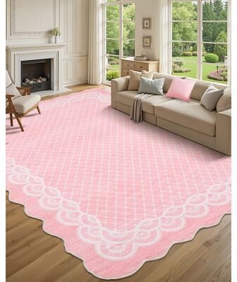 Garvee Lace Bordered Modern Geometric Scalloped Area Rug