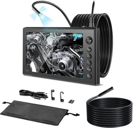 VEVOR Triple Lens Endoscoopcamera met 7-inch HD IPS scherm, 5000mAh batterij, 8x zoom en IP67 waterdichte inspectiecamera met 5m en 3m kabels voor auto- en leidinginspectie