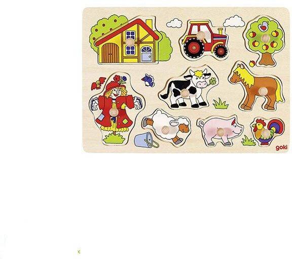 Puzzle à boutons en bois ferme 9 éléments - Goki
