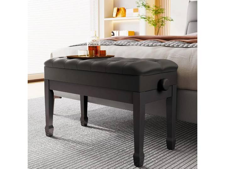 Banc de piano double en cuir robuste avec rangement, tabouret de piano en bois, bancs, coussin réglable, noir, blanc