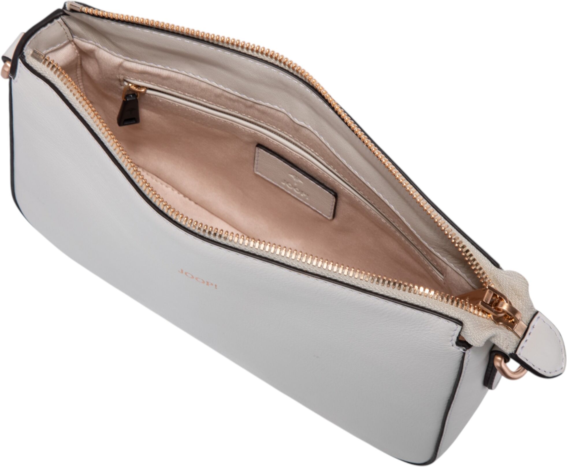 Joop! Umhängetasche JOOP "sofisticato 1.0 jasmina shoulderbag shz", Damen, Gr. B/H/T: 24cm x 15cm x 6cm, sanftes weiß, Leder, Taschen Umhängetasche, Damen Handtasche, Schultertasche mit Logoprägung sanftes weiß B/H/T: 24cm x 15cm x 6cm