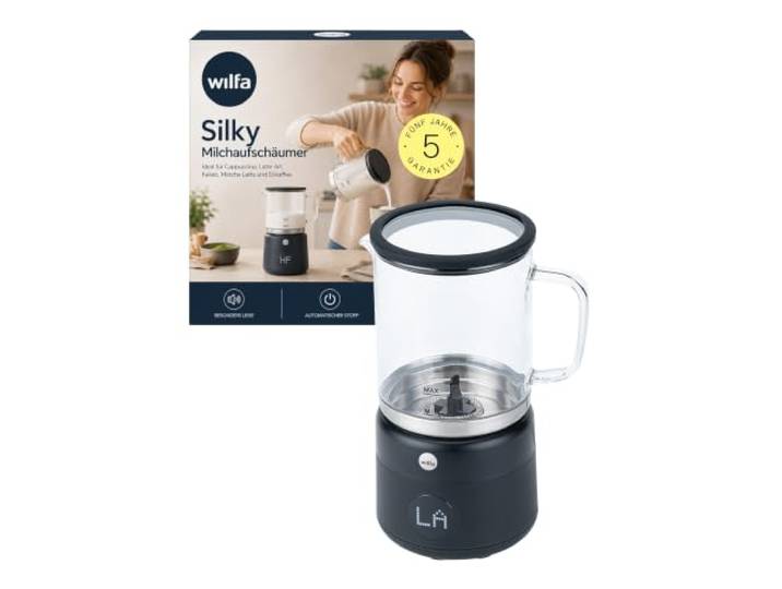Wilfa SILKY Elektrischer Milchaufschäumer 5 Programme für Milchschaum, Latte Art, Matcha Latte & Kakao I Heiß & Kalt I 60–75 °C I Magnetischer Quirl I Schwarz