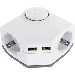 Ecksteckdose 2-fach, mit 2 USB- Anschlüssen, Schalter, Thermoschutz und Kinderschutz