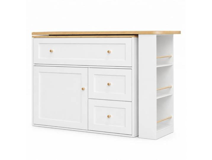 Ilot de cuisine en mdf avec rangement blanc 204x39x105 cm